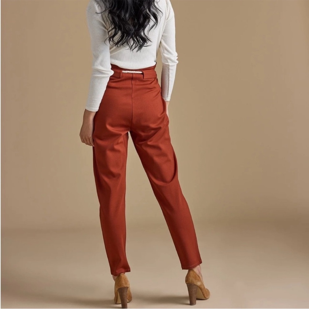 DownEast Women's Rust Paperbag Waist Pants. #013 - Picture 2 of 11